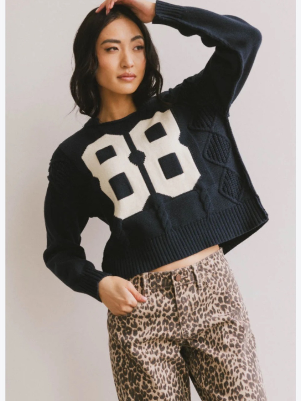 bohme Navy Crewneck Sweater with Cream '88 Graphic